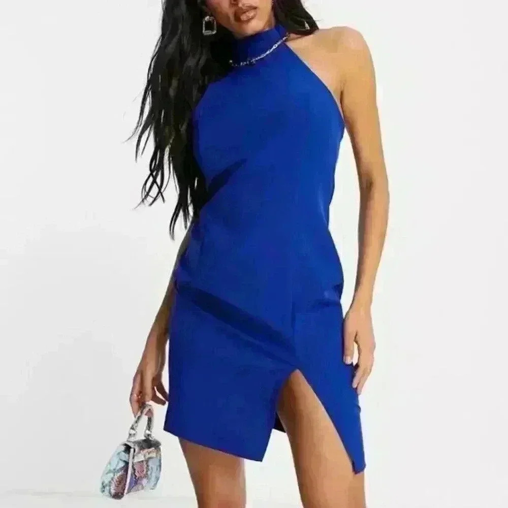 Reformation by Vesper Mini Halter Neck Short Mini Dress in Cerulean Blue US 6
